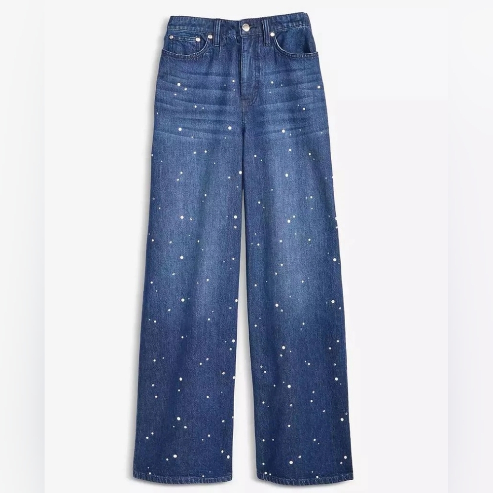 NWT On 34th × Alix Friedberg Women's Midnight-Wash Embellished Wide-Leg Jeans